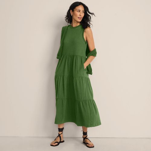 Sleeveless Tiered Jersey Midi Dress, Women, size: S, regular, Green, Cotton, by Lands' End