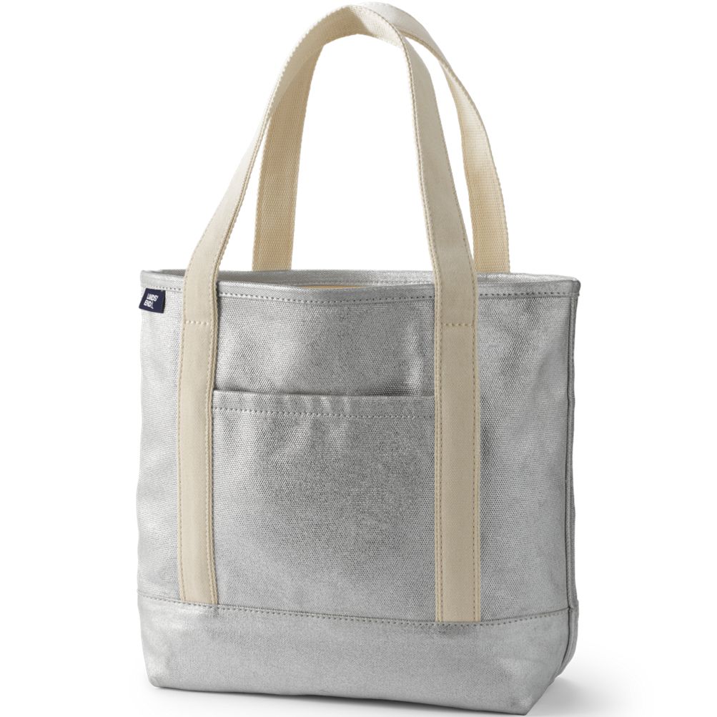 Medium Coated Metallic 5 Pocket Open Top Canvas Tote Bag | Lands' End