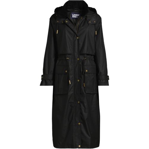 Fashion four seasons long waterproof wax coat black tulip