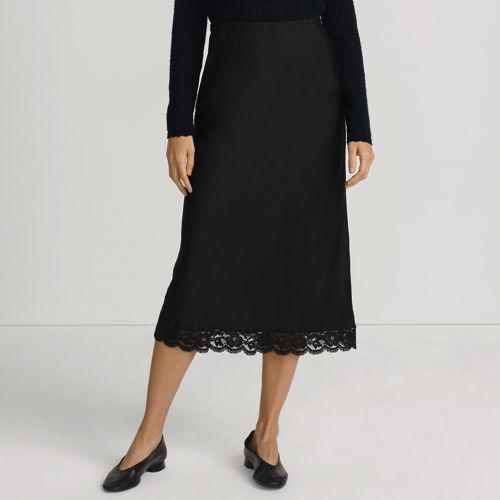 Women's Satin Lace Trim Midi Skirt
