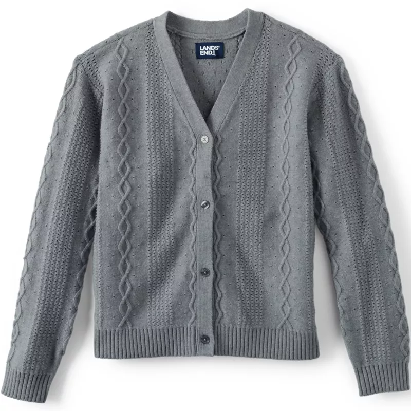 Girls Button Front Cable Cardigan, Front