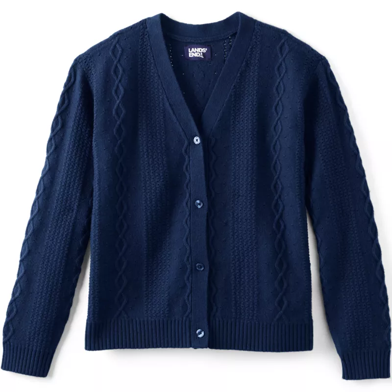 Girls Button Front Cable Cardigan, Front