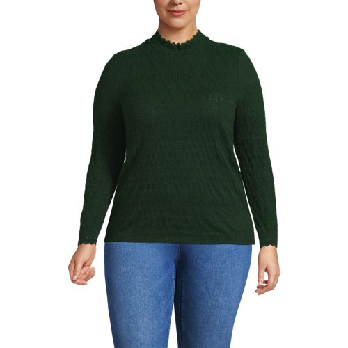 Women's Long Sleeve Brushed Lace Mock Neck Top - image 2