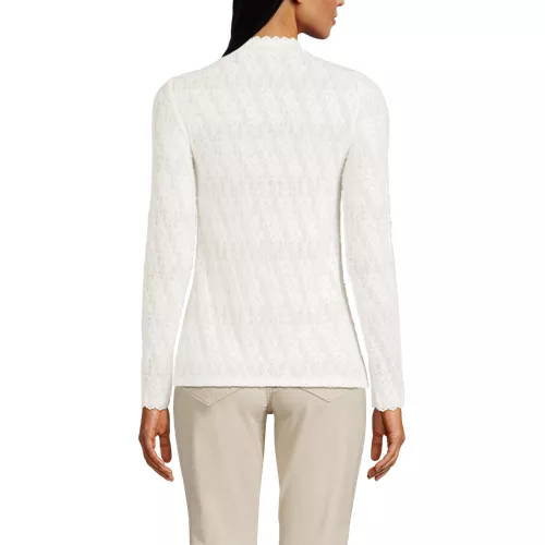 Women's Long Sleeve Brushed Lace Mock Neck Top, Back