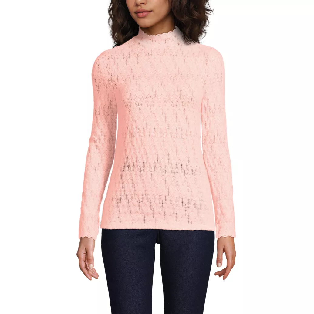 Women's Long Sleeve Brushed Lace Mock Neck Top