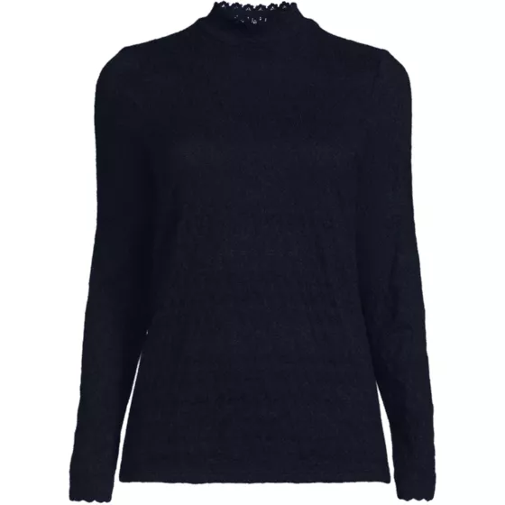 Women's Long Sleeve Brushed Lace Mock Neck Top - primary
