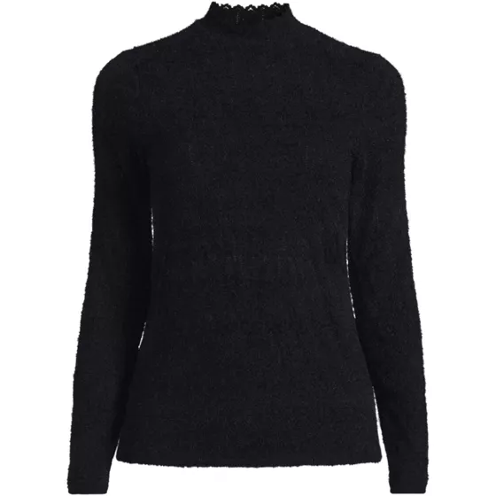 Women's Plus Size Long Sleeve Brushed Lace Mock Neck Top - primary