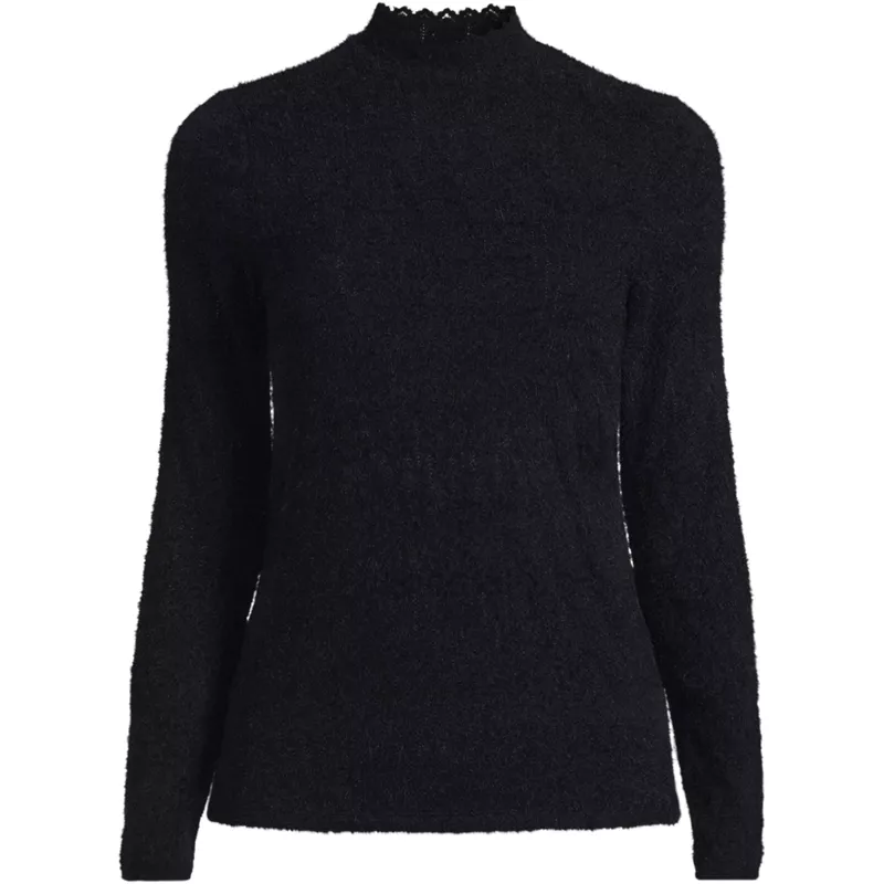 Women's Plus Size Long Sleeve Brushed Lace Mock Neck Top, Front
