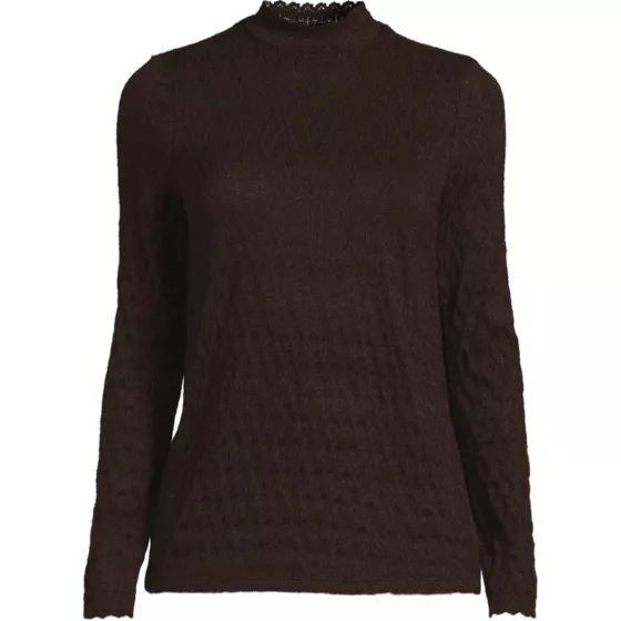 Women's Plus Size Long Sleeve Brushed Lace Mock Neck Top - primary