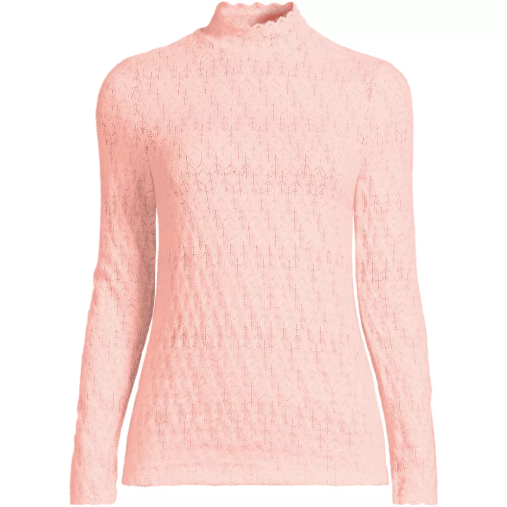 Women's Long Sleeve Brushed Lace Mock Neck Top