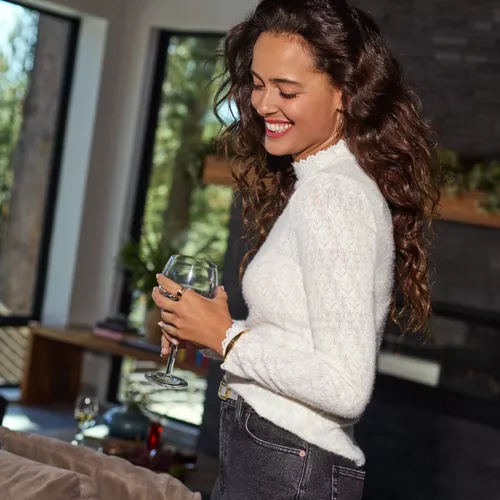 Women's Long Sleeve Brushed Lace Mock Neck Top, alternative image