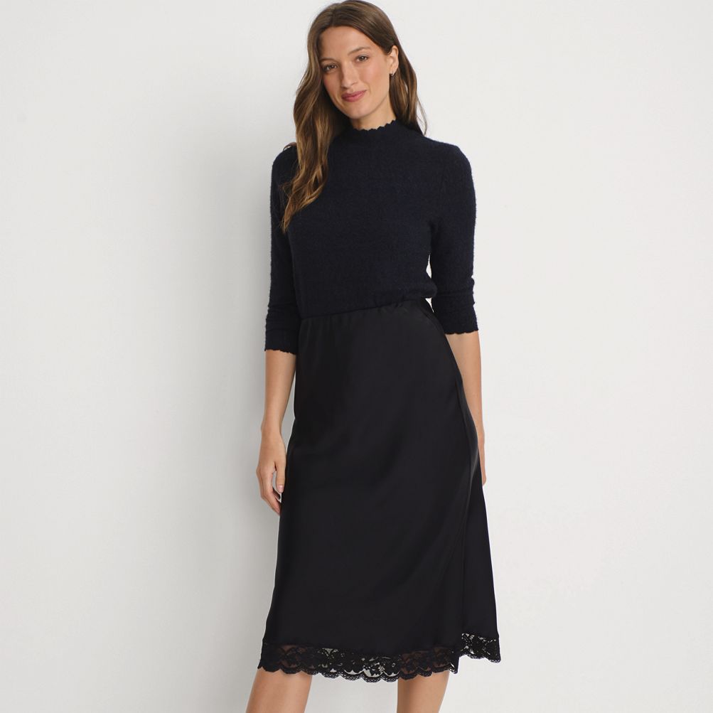 Women's Long Sleeve Brushed Lace Mock Neck Top | Lands' End