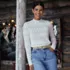 Women's Long Sleeve Brushed Lace Mock Neck Top, alternative image