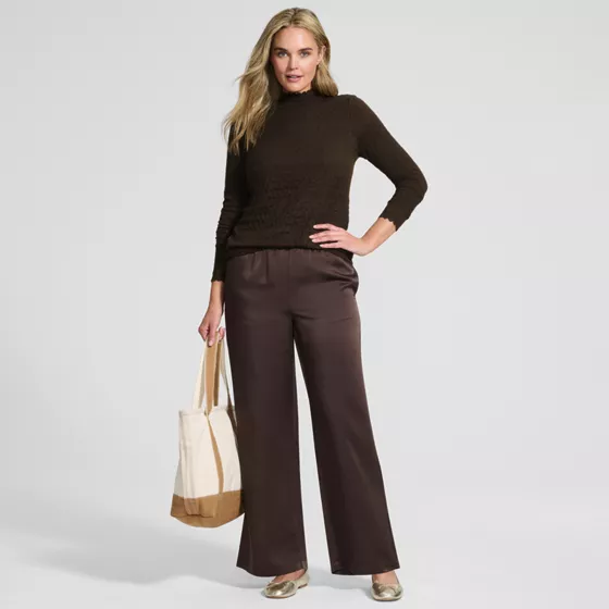Women's Long Sleeve Brushed Lace Mock Neck Top - primary