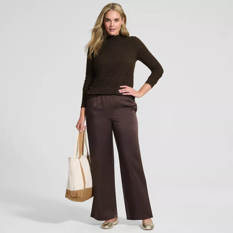 Women's Long Sleeve Brushed Lace Mock Neck Top, alternative image