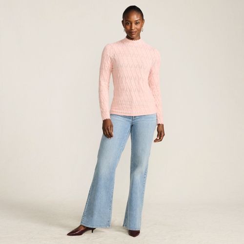 Women's Lightweight Jersey Lace Mix Long Sleeve Pintuck Top