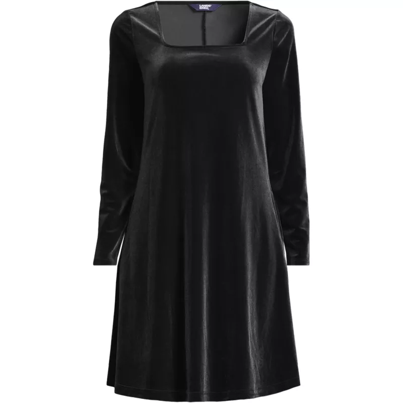 Women's Knit Velvet Square Neck Dress, Front