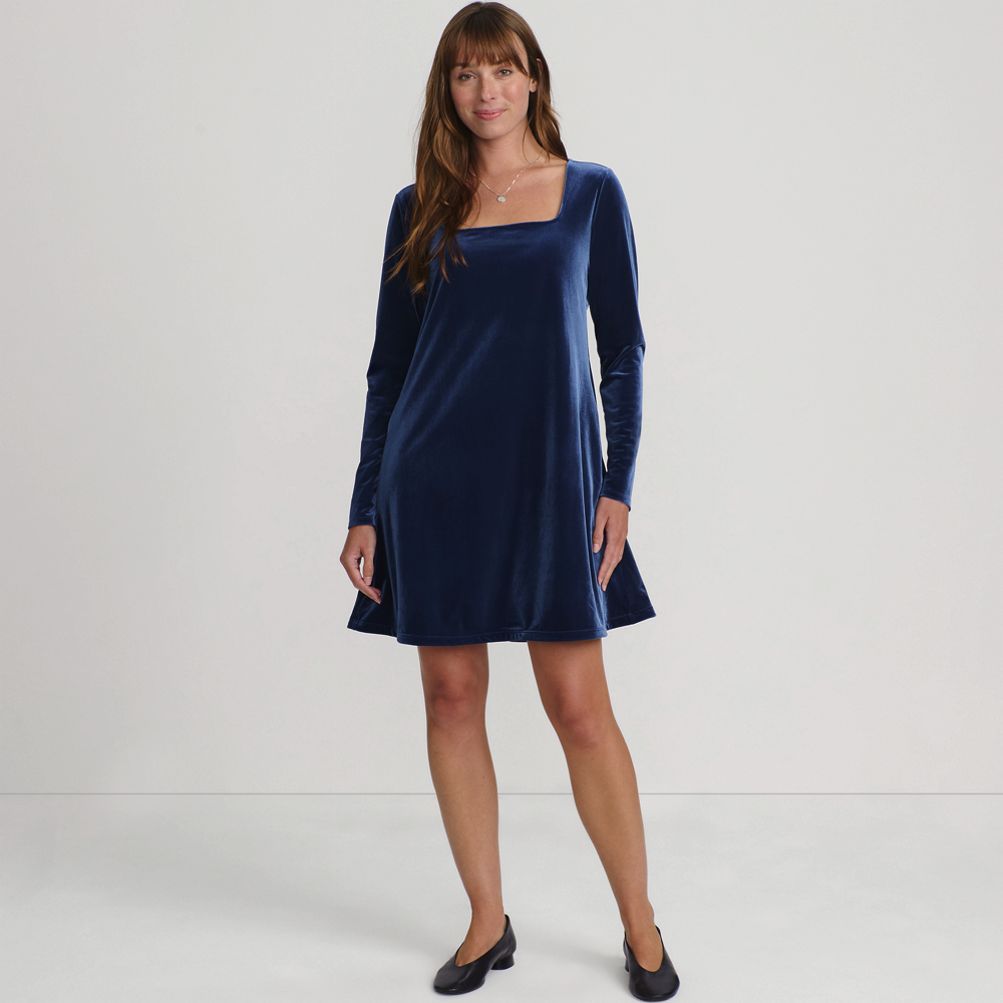 Women's Knit Velvet Square Neck Dress | Lands' End