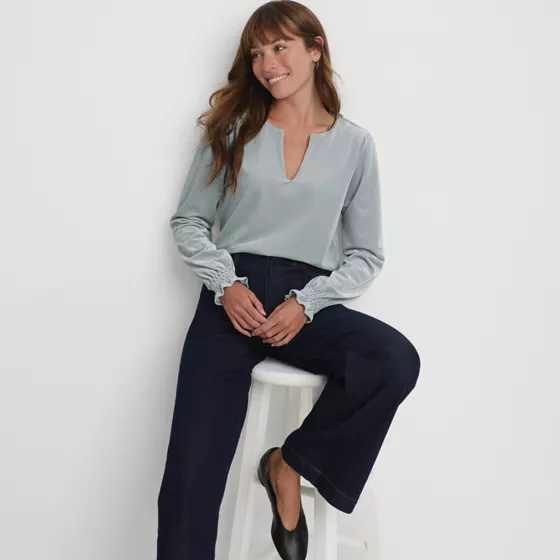 Women's Long Sleeve Velvet Blouse - primary