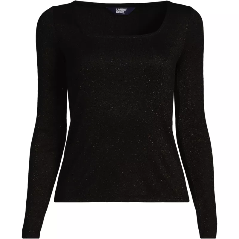 Women's Plus Size Long Sleeve Rib Square Neck Tee, Front