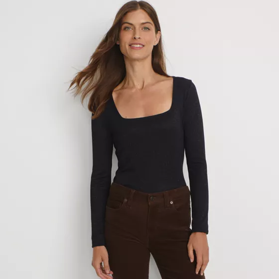 Women's Long Sleeve Rib Square Neck Tee - primary