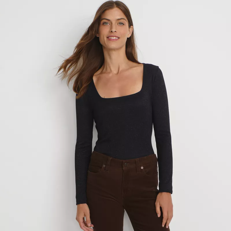 Women's Long Sleeve Rib Square Neck Tee, alternative image