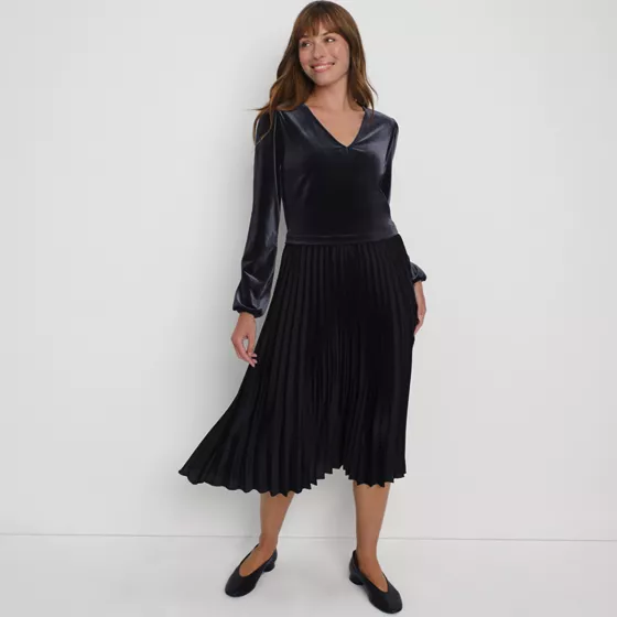 Women's Velvet and Satin Duet Midi Dress - primary