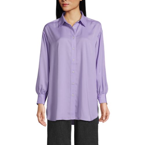 Women's Long Sleeve Oversized Satin Buttondown Tunic - image 2