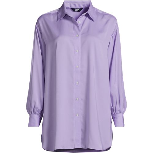 Women's Long Sleeve Oversized Satin Buttondown Tunic