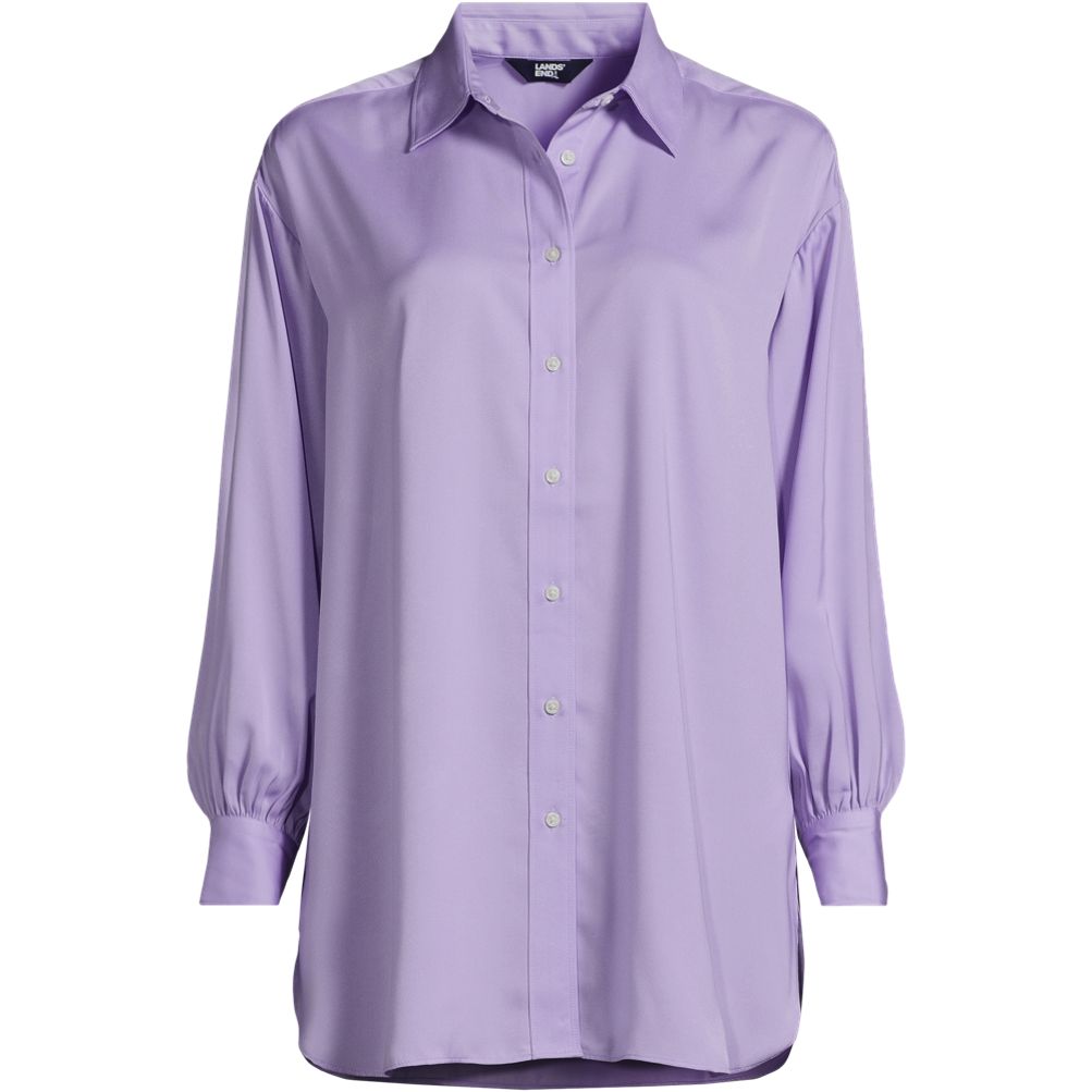 Women's Long Sleeve Oversized Satin Buttondown Tunic | Lands