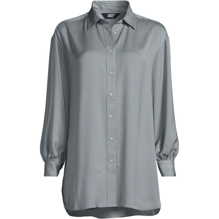 Women's Long Sleeve Oversized Satin Buttondown Tunic