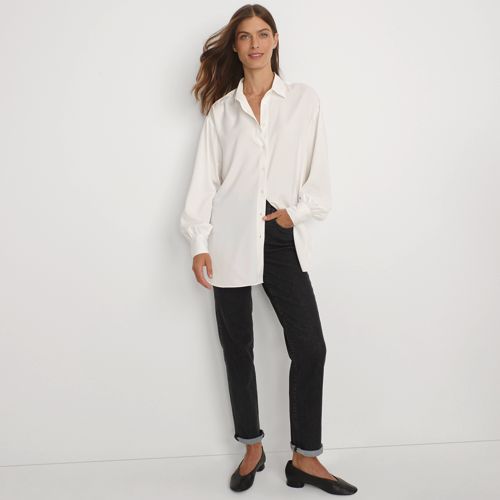Women's Long Sleeve Oversized Satin Buttondown Tunic - image 4