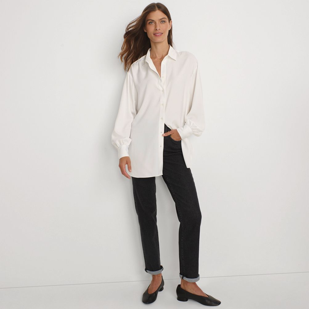 Women's Long Sleeve Oversized Satin Buttondown Tunic | Lands' End