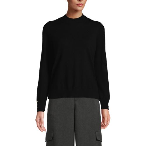  Lands' End Stehkragenpullover Mit ärmelknöpfen, Damen, Größe:32-34 Regular, Schwarz, Polyester/nylon/viskose, By Lands' End 