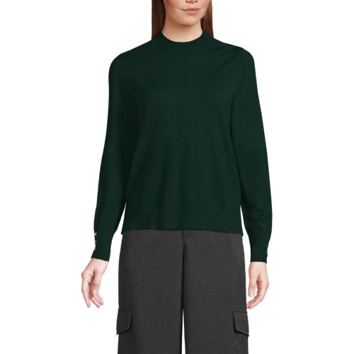  Lands' End Stehkragenpullover Mit ärmelknöpfen, Damen, Größe:48-50 Regular, Grün, Polyester/nylon/viskose, By Lands' End 
