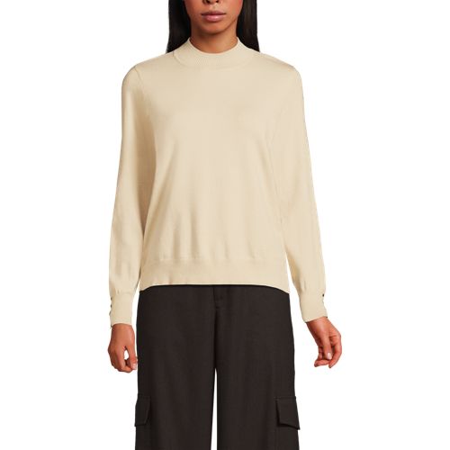  Lands' End Stehkragenpullover Mit ärmelknöpfen, Damen, Größe:44-46 Regular, Beige, Polyester/nylon/viskose, By Lands' End 