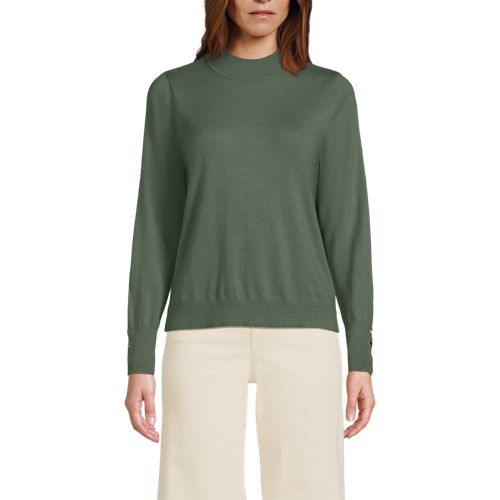  Lands' End Stehkragenpullover Mit ärmelknöpfen, Damen, Größe:36-38 Regular, Grün, Polyester/nylon/viskose, By Lands' End 