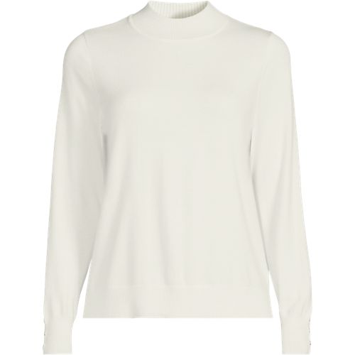  Lands' End Stehkragenpullover Mit ärmelknöpfen, Damen, Größe:36-38 Regular, Weiß, Polyester/nylon/viskose, By Lands' End 