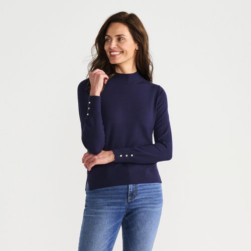  Lands' End Stehkragenpullover Mit ärmelknöpfen, Damen, Größe:36-38 Regular, Blau, Polyester/nylon/viskose, By Lands' End 