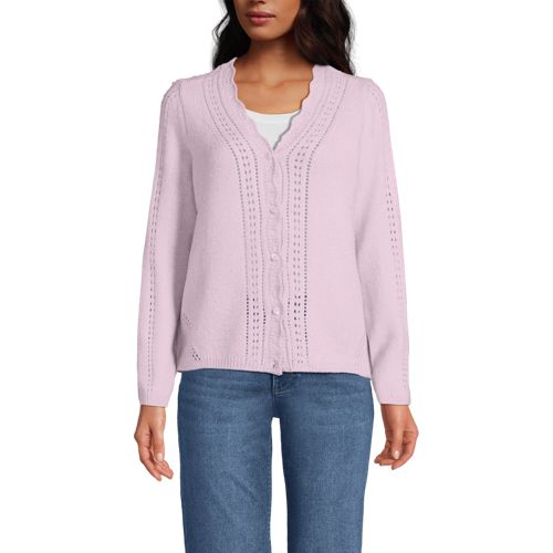  Lands' End V-cardigan Mit Ajourmuster, Damen, Größe:36-38 Regular, Lila, Wolle/polyester/polyacryl, By Lands' End 