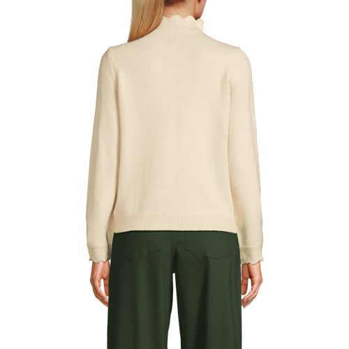  Lands' End Stehbund-pullover Mit Muschelrand, Damen, Größe:48-50 Regular, Beige, Wolle/polyester/polyacryl, By Lands' End 