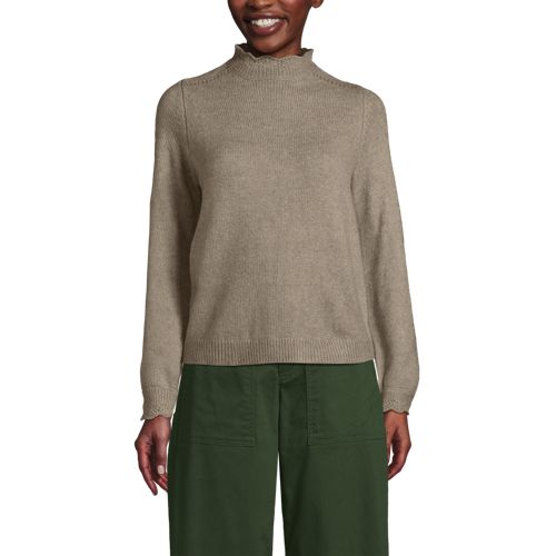  Lands' End Stehbund-pullover Mit Muschelrand, Damen, Größe:36-38 Regular, Beige, Wolle/polyester/polyacryl, By Lands' End 