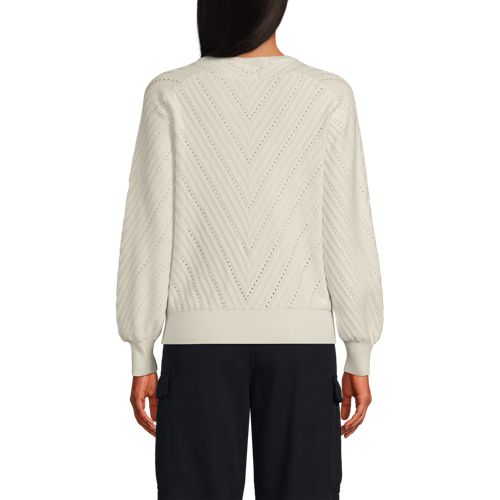  Lands' End Ajourpullover Mit V-ausschnitt, Damen, Größe:32-34 Regular, Weiß, Baumwolle/nylon/baumwoll-mischung, By Lands' End 