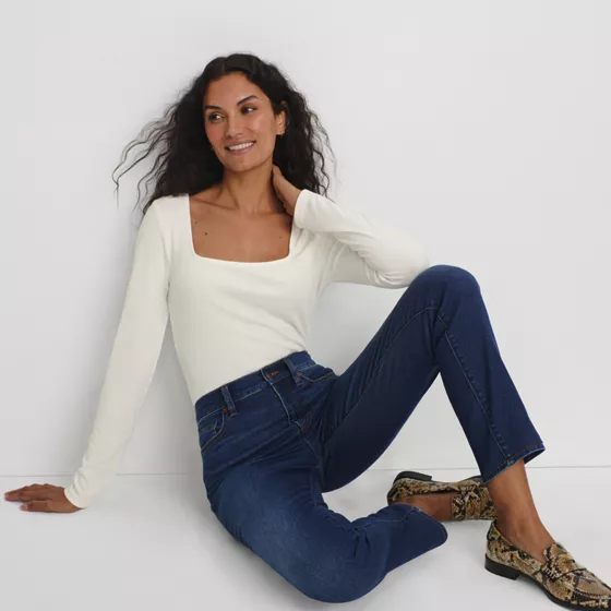 Women's Long Sleeve Rib Square Neck Tee - primary