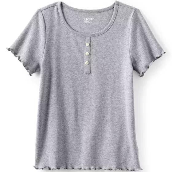Girls Short Sleeve Ribbed Henley T-Shirt - primary
