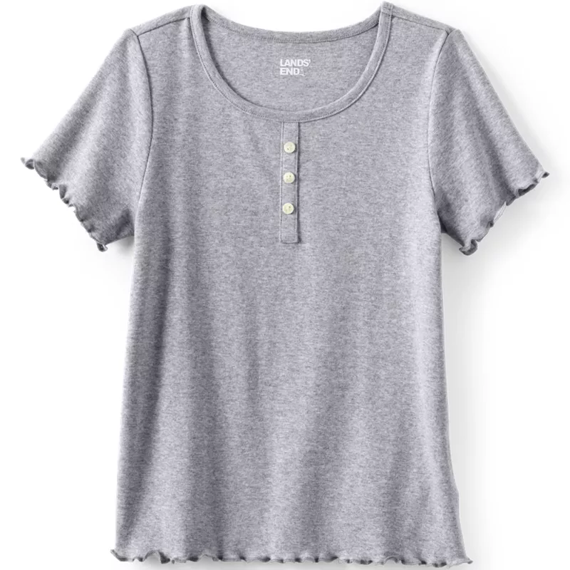 Girls Short Sleeve Ribbed Henley T-Shirt, Front