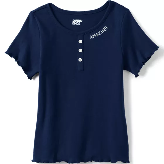 Girls Short Sleeve Ribbed Henley T-Shirt - primary