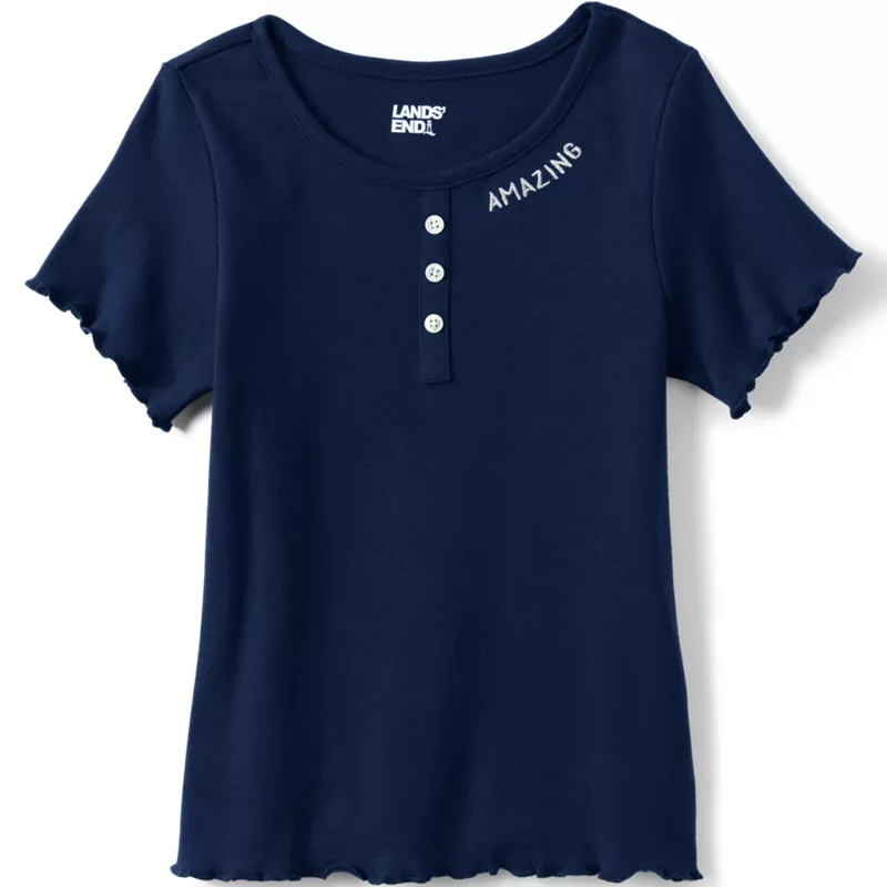 Girls Short Sleeve Ribbed Henley T-Shirt, Front
