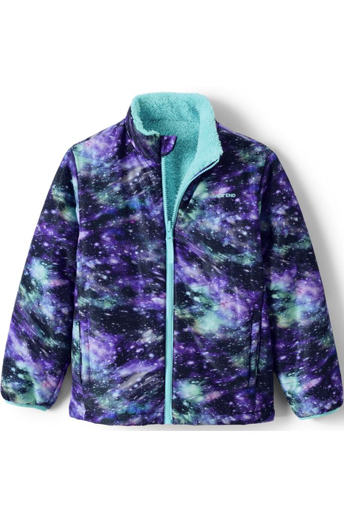Boys Reversible Fleece Puffer Jacket - Lands' End - Blue - XS