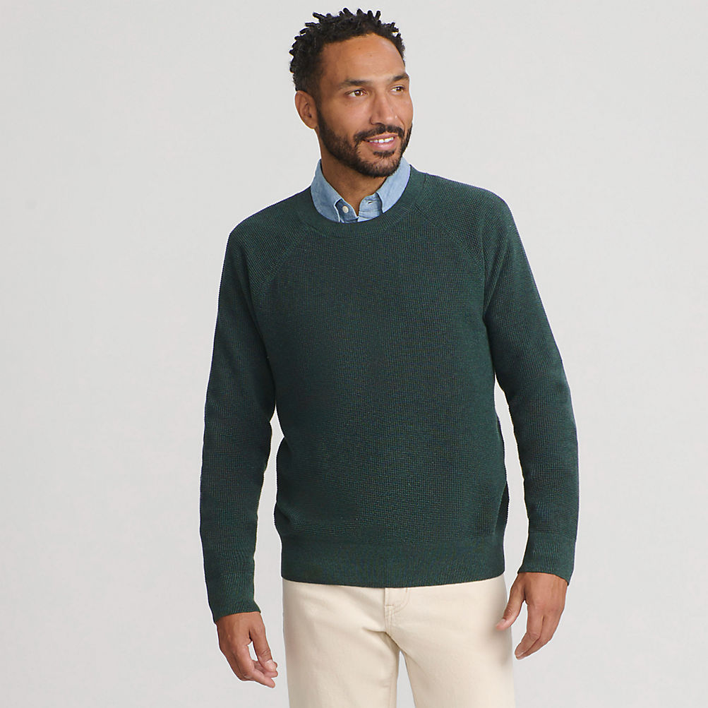 Men's Long Sleeve Cotton Cashmere Waffle Sweater | Lands' End Men's Long Sleeve Cotton Cashmere Waffle Sweater | Lands' End